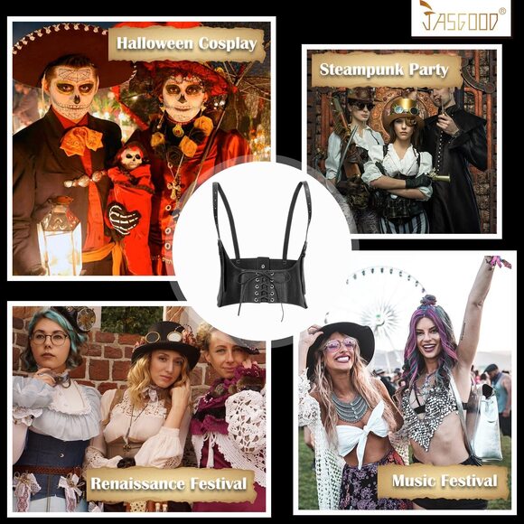 9225 Women Faux Leather Corset Waist Belt Elastic Wide Underbust main image 5